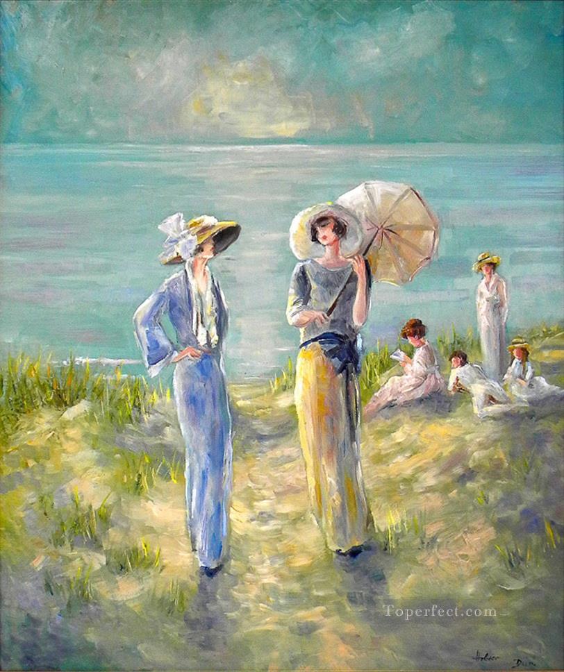 ビーチの女性たち油絵